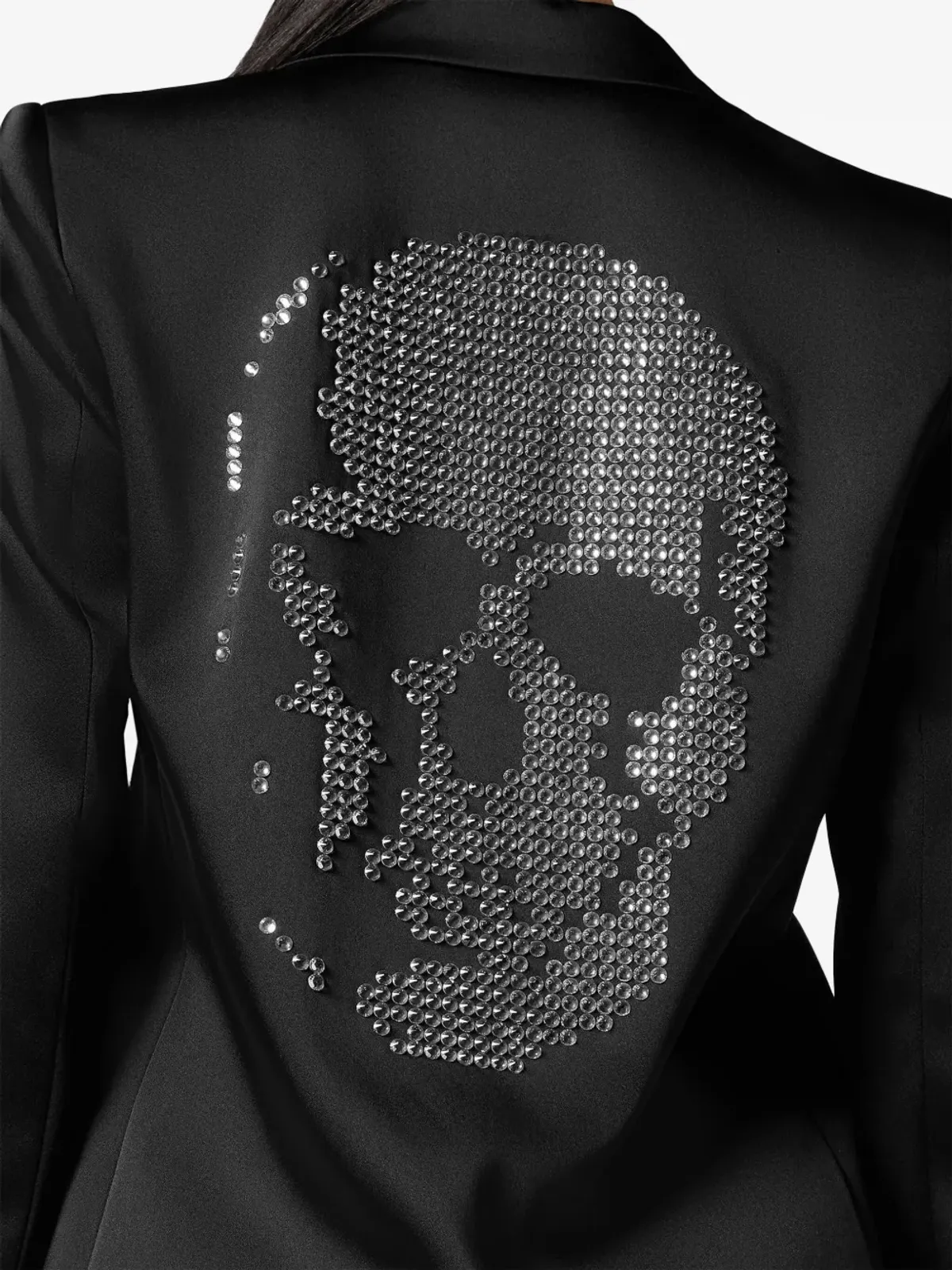 Philipp Plein クリスタルスカル サテン ブレザー ブラック - 画像4