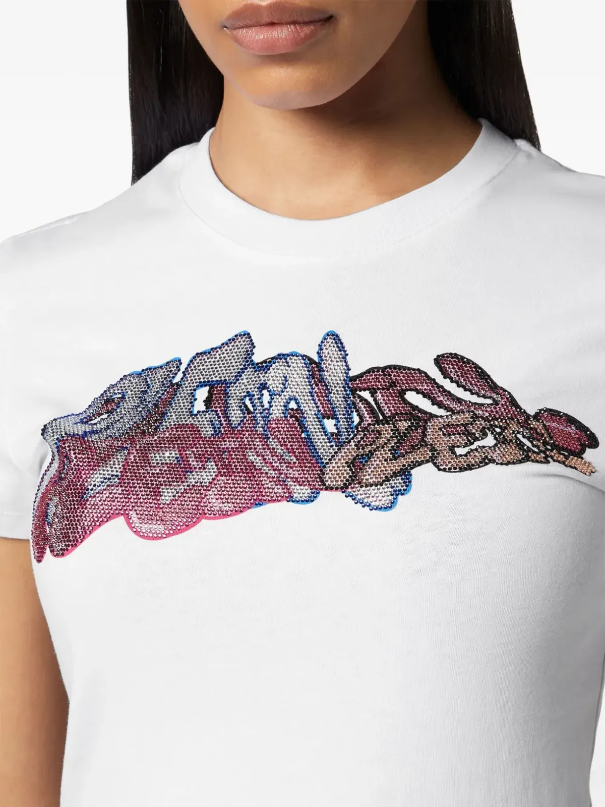 Philipp Plein クリスタル装飾のグラフィティロゴTシャツ - ホワイト - 画像3