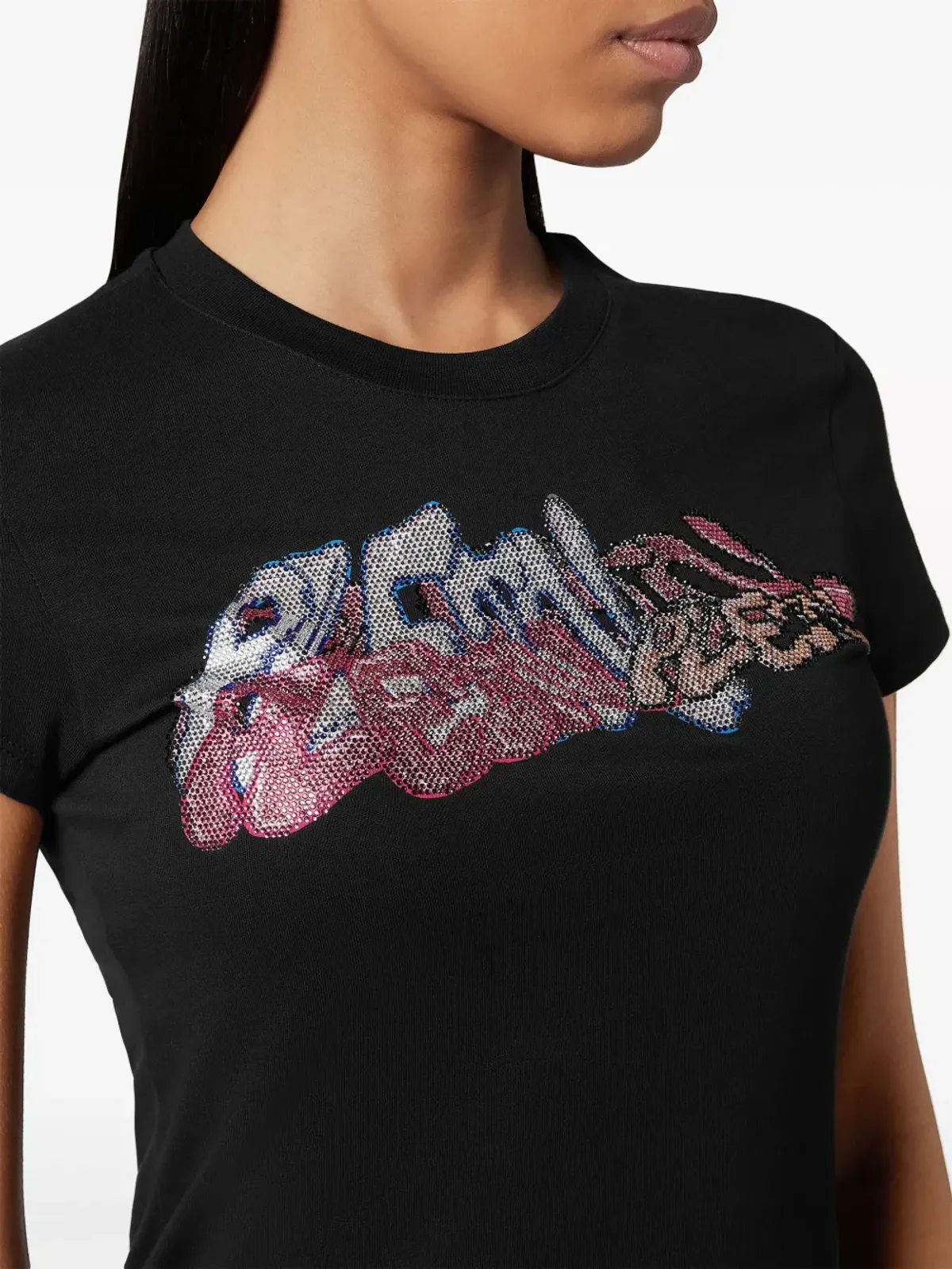 Philipp Plein クリスタル装飾 ロゴプリント Tシャツ - ブラック - 画像3