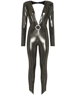 Philipp Plein クリスタル装飾のラメジャンプスーツ - ゴールド - サムネイル1