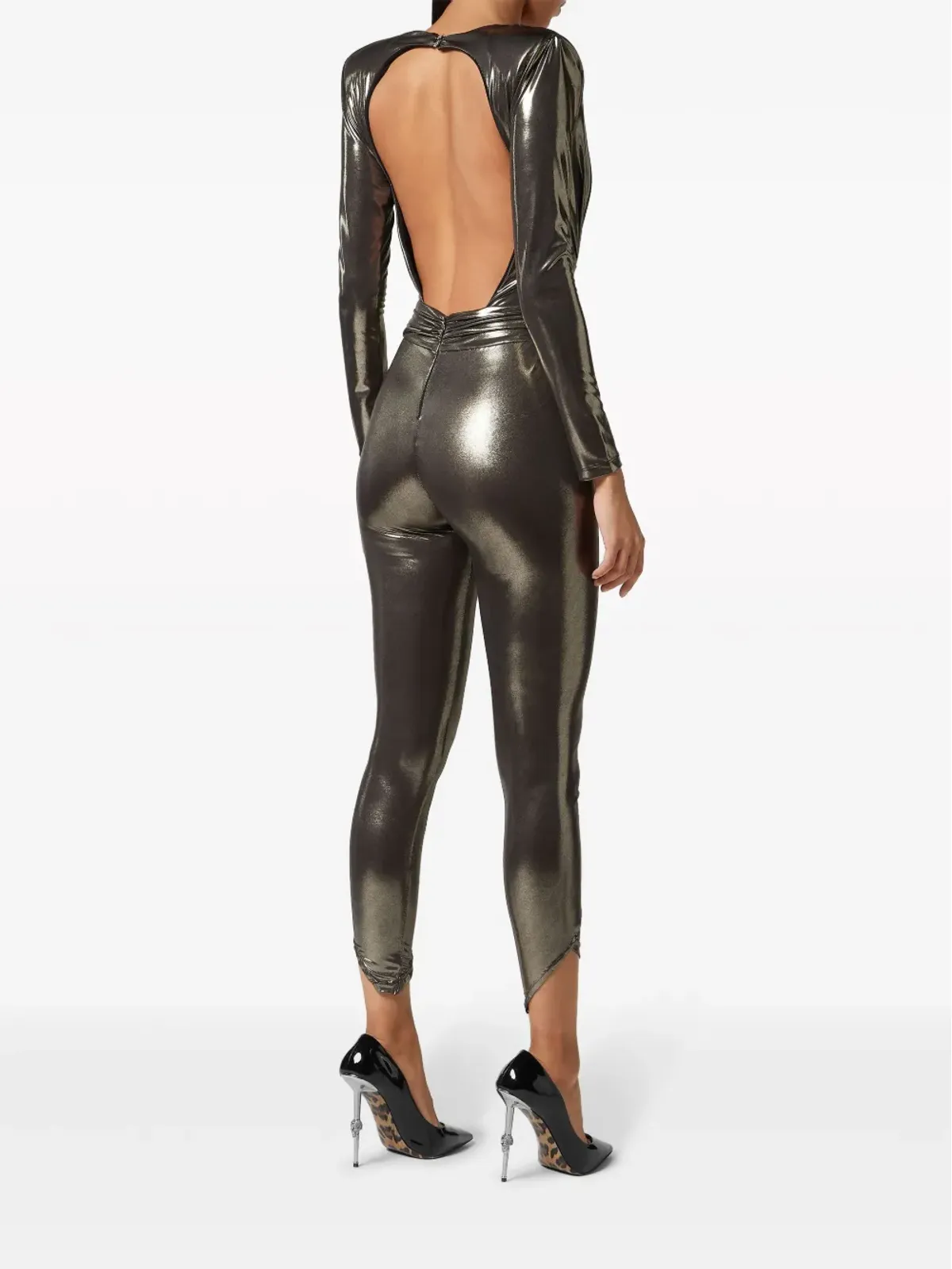 Philipp Plein クリスタル装飾のラメジャンプスーツ - ゴールド - 画像3