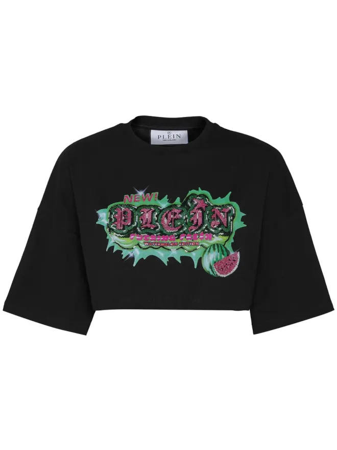 Philipp Plein Philipp Plein Tutti Frutti クロップドTシャツ - ブラックの商品画像