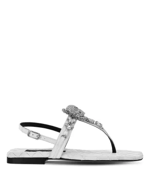 Philipp Plein クリスタルスカル レザー フラットサンダル - ホワイト - サムネイル1
