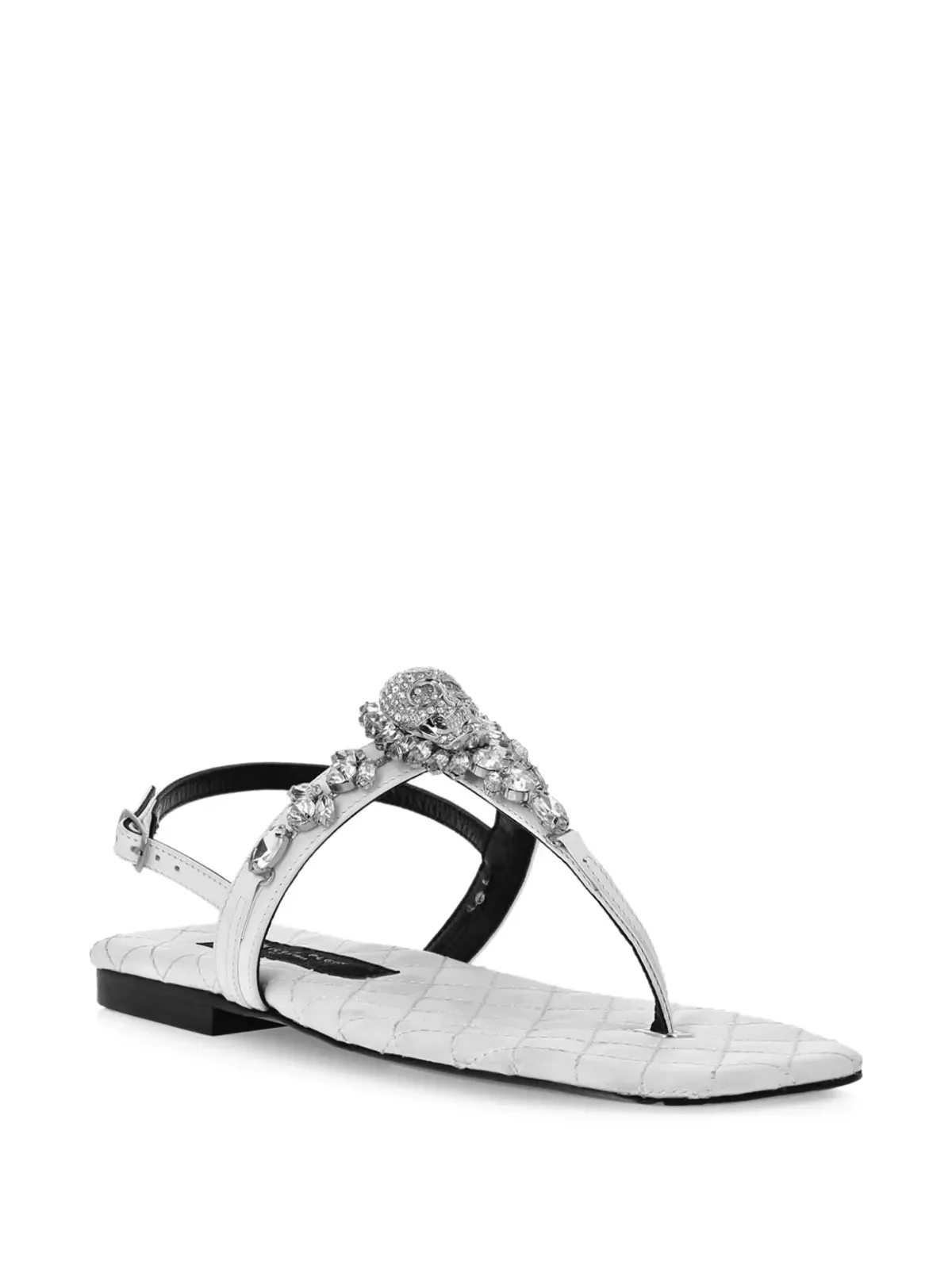 Philipp Plein クリスタルスカル レザー フラットサンダル - ホワイト - 画像2