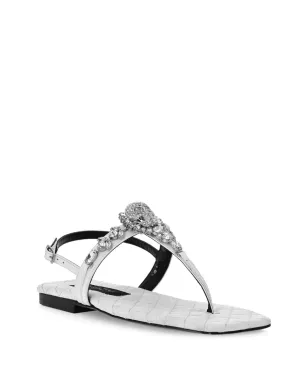 Philipp Plein クリスタルスカル レザー フラットサンダル - ホワイト - サムネイル2