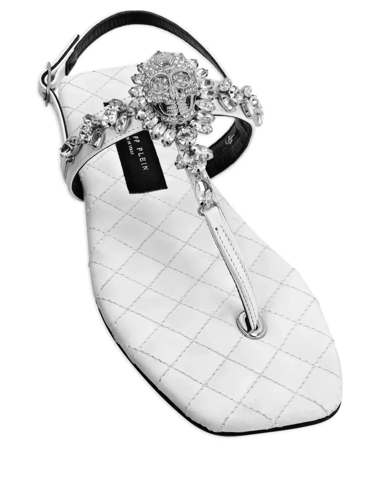 Philipp Plein クリスタルスカル レザー フラットサンダル - ホワイト - 画像3