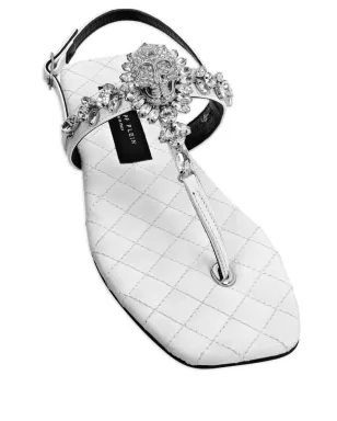 Philipp Plein クリスタルスカル レザー フラットサンダル - ホワイト - サムネイル3