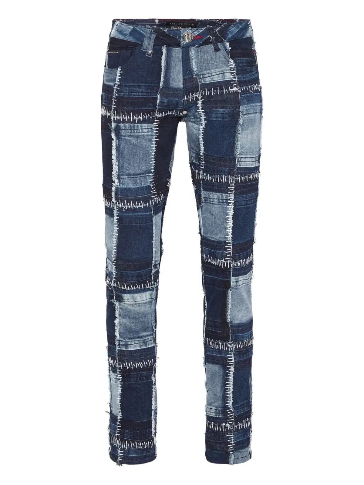 Philipp Plein パッチワークのトップステッチデニムジーンズ ブルー - 画像1