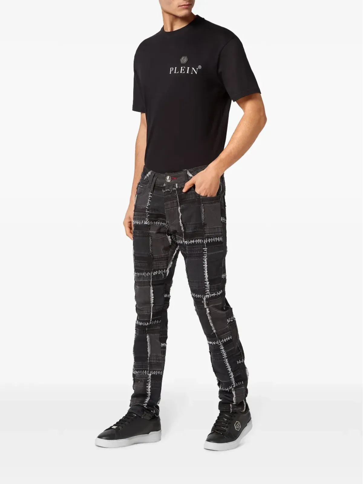 Philipp Plein パッチワークデザイン ストレートレッグ ジーンズ - 画像2