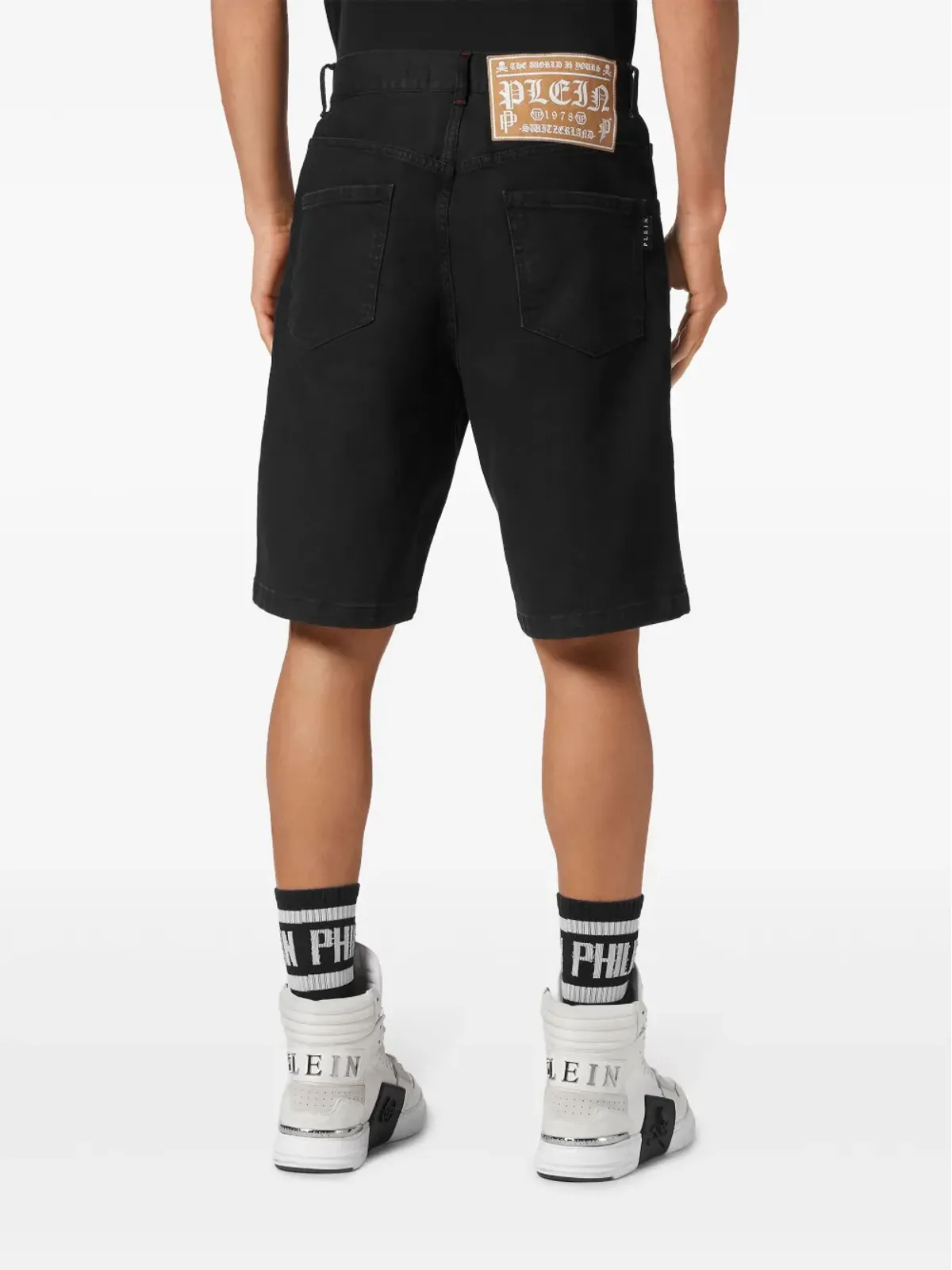 Philipp Plein スカル刺繍デニムショーツ - ブラック - 画像4