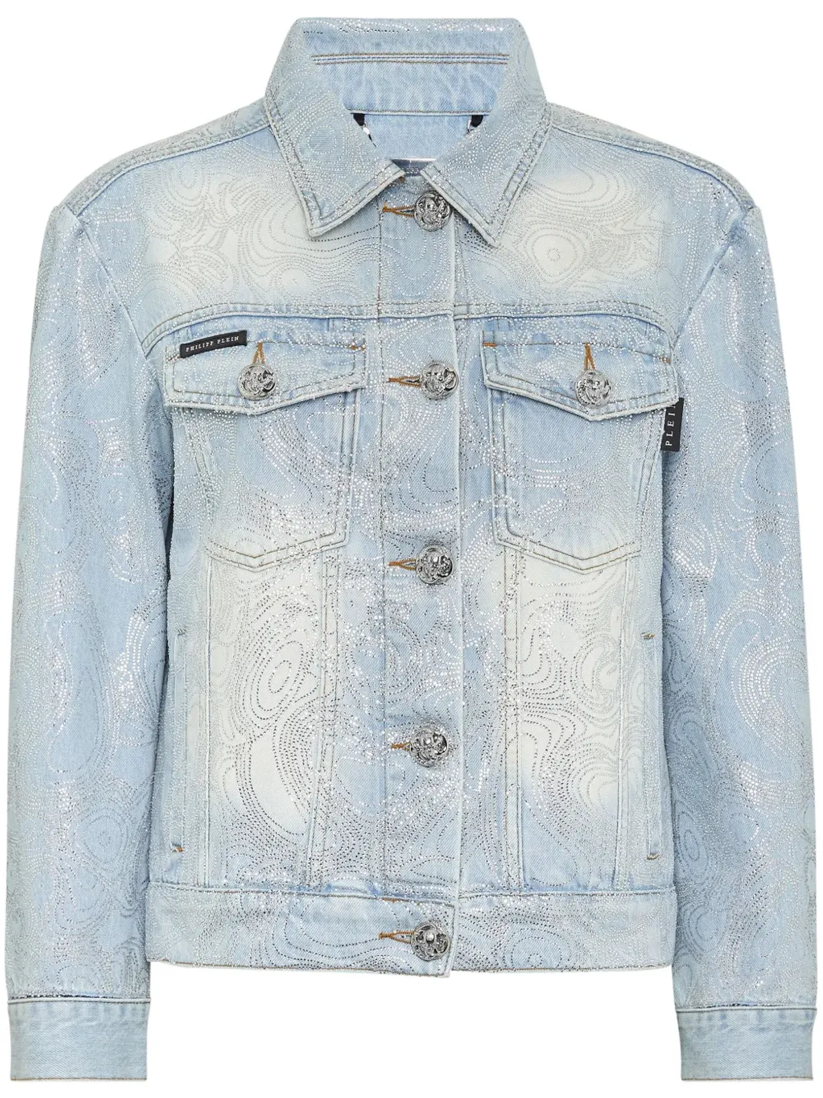 Philipp Plein テディベアアップリケ付きデニムジャケット ブルー - 画像1