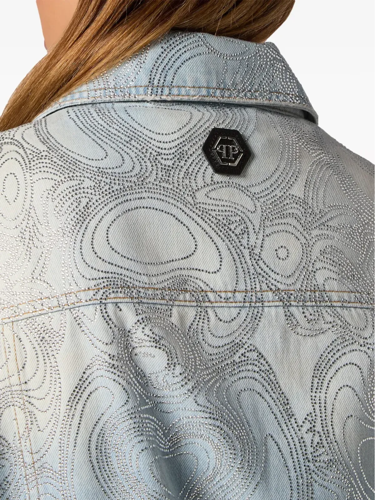 Philipp Plein テディベアアップリケ付きデニムジャケット ブルー - 画像5