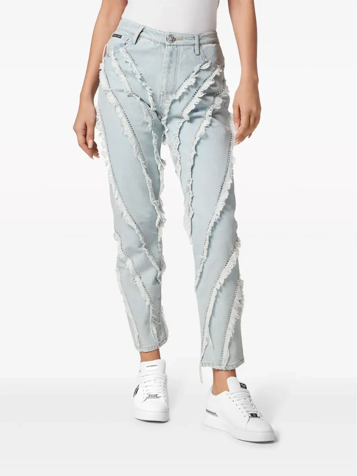 Philipp Plein ダメージ加工のラインストーン付きデニムジーンズ - 画像2