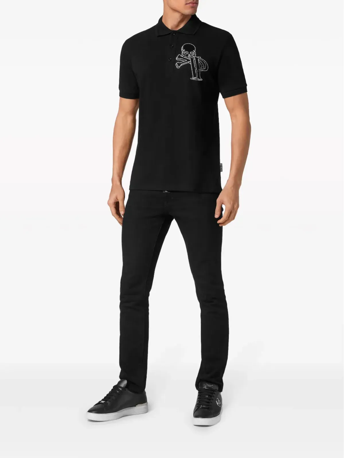 Philipp Plein クリスタル装飾 コットン ポロシャツ - ブラック - 画像2