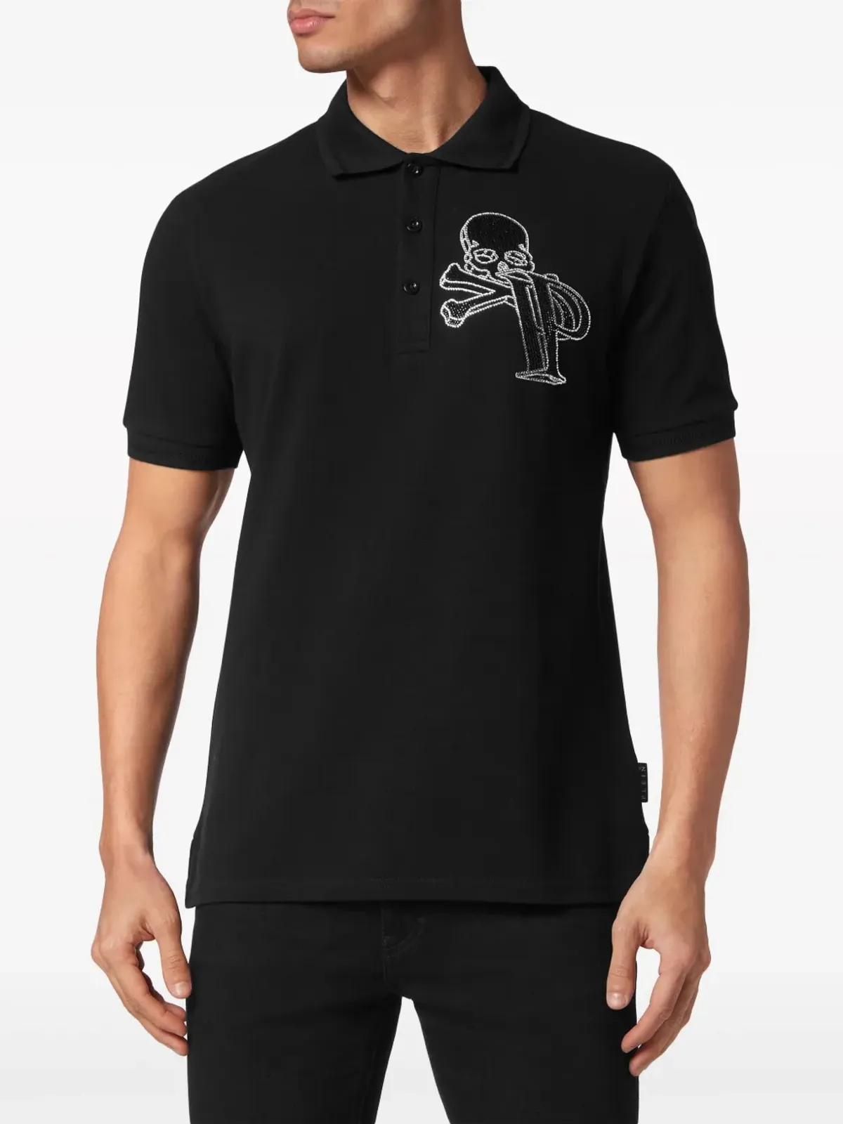 Philipp Plein クリスタル装飾 コットン ポロシャツ - ブラック - 画像3