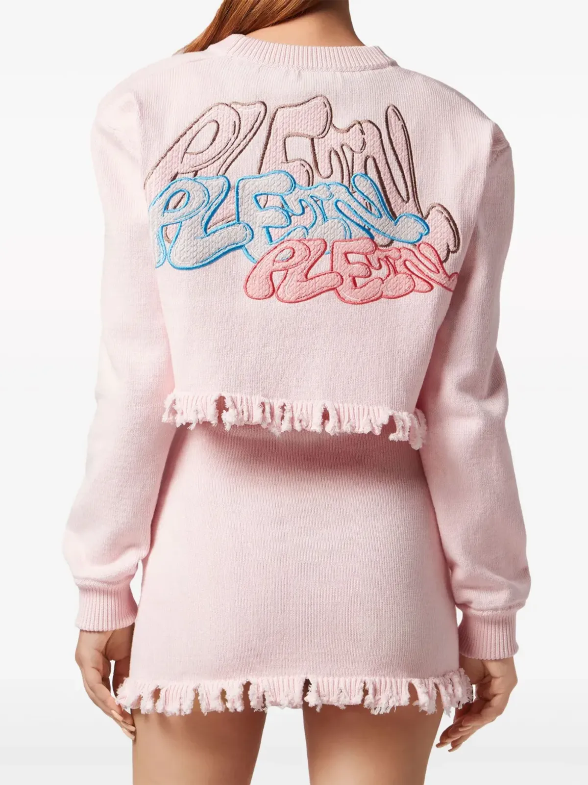 Philipp Plein ロゴ刺繍 クロップド コットン カーディガン - ピンク - 画像4