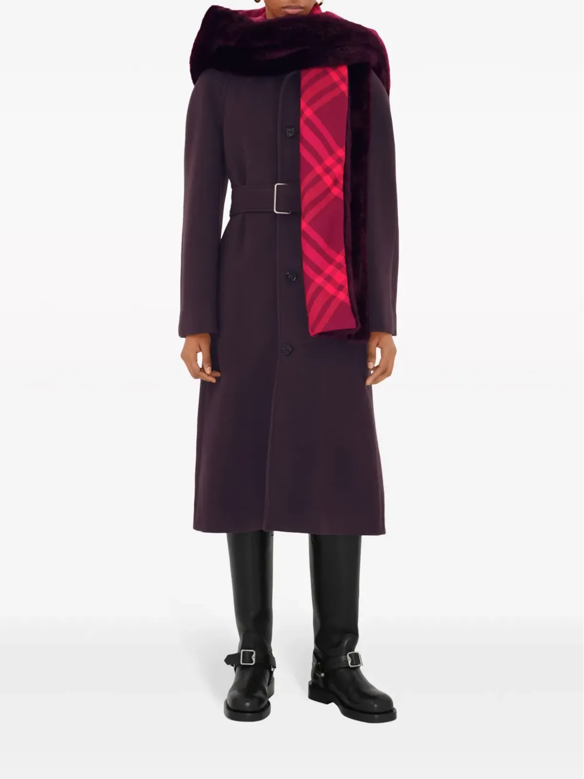 Burberry フェイクファー フード付きスカーフ - レッド - 画像3
