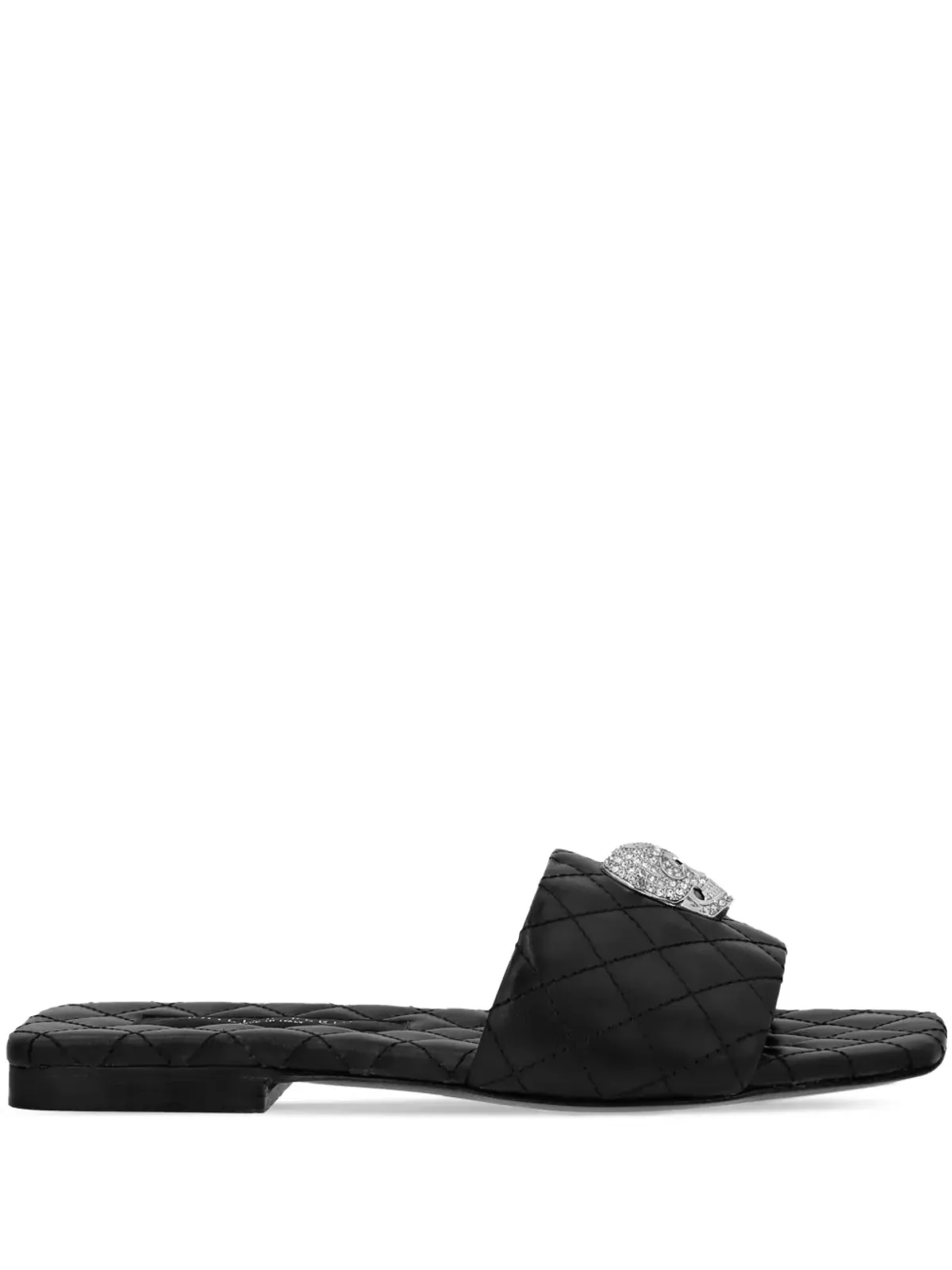 Philipp Plein skull-embellished quilted leather slides - 画像1