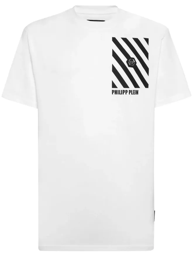 Philipp Plein Philipp Plein ストライプ柄コットンTシャツ - ホワイトの商品画像