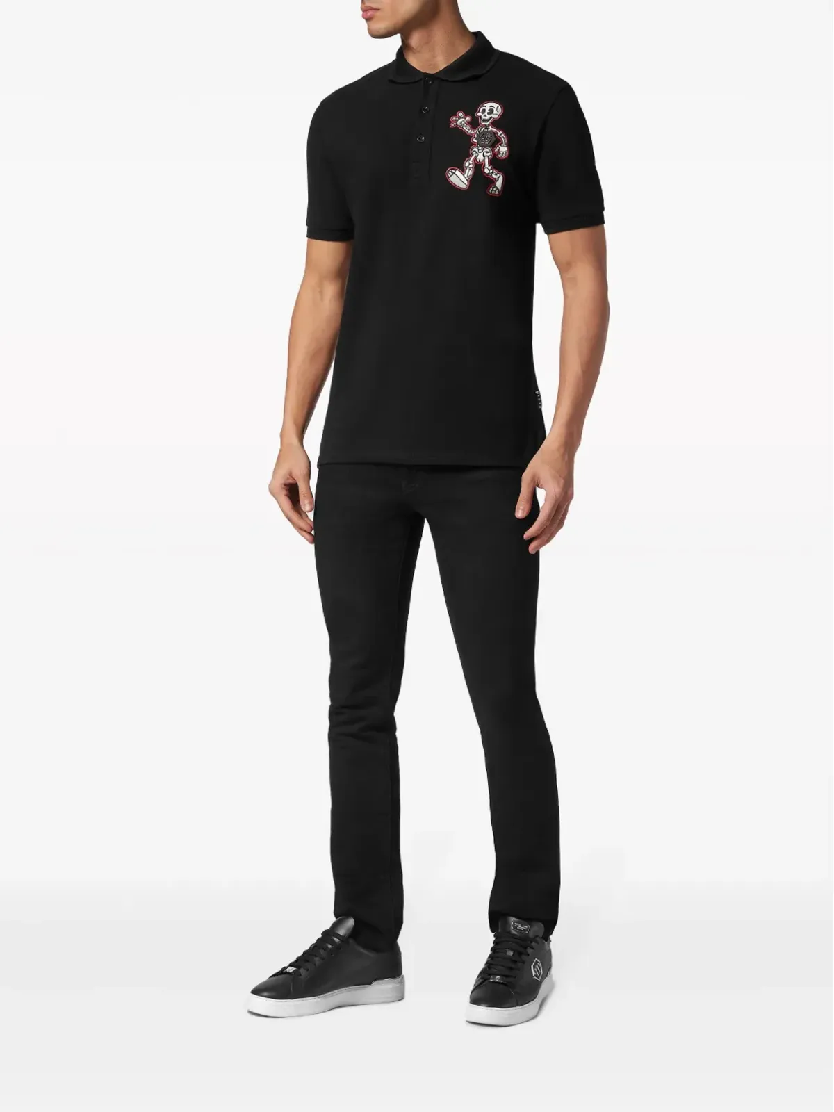 Philipp Plein スカルリーギャング コットン ポロシャツ ブラック - 画像2