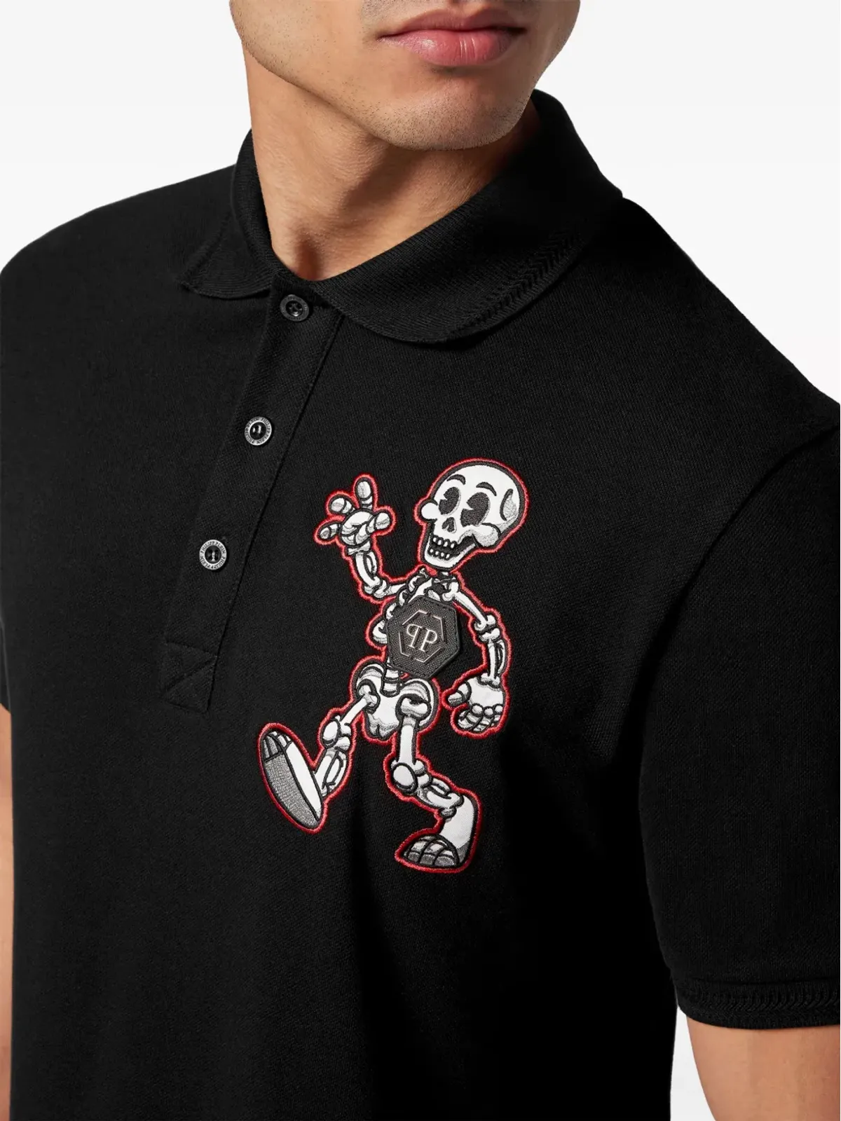 Philipp Plein スカルリーギャング コットン ポロシャツ ブラック - 画像4