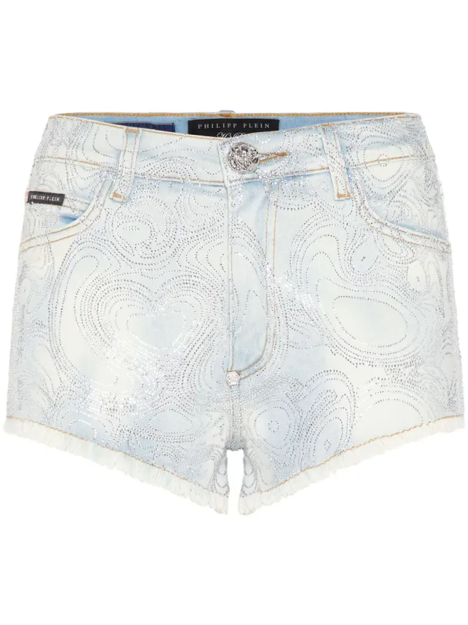 Philipp Plein Philipp Plein 抽象パターンプリント デニムショーツの商品画像