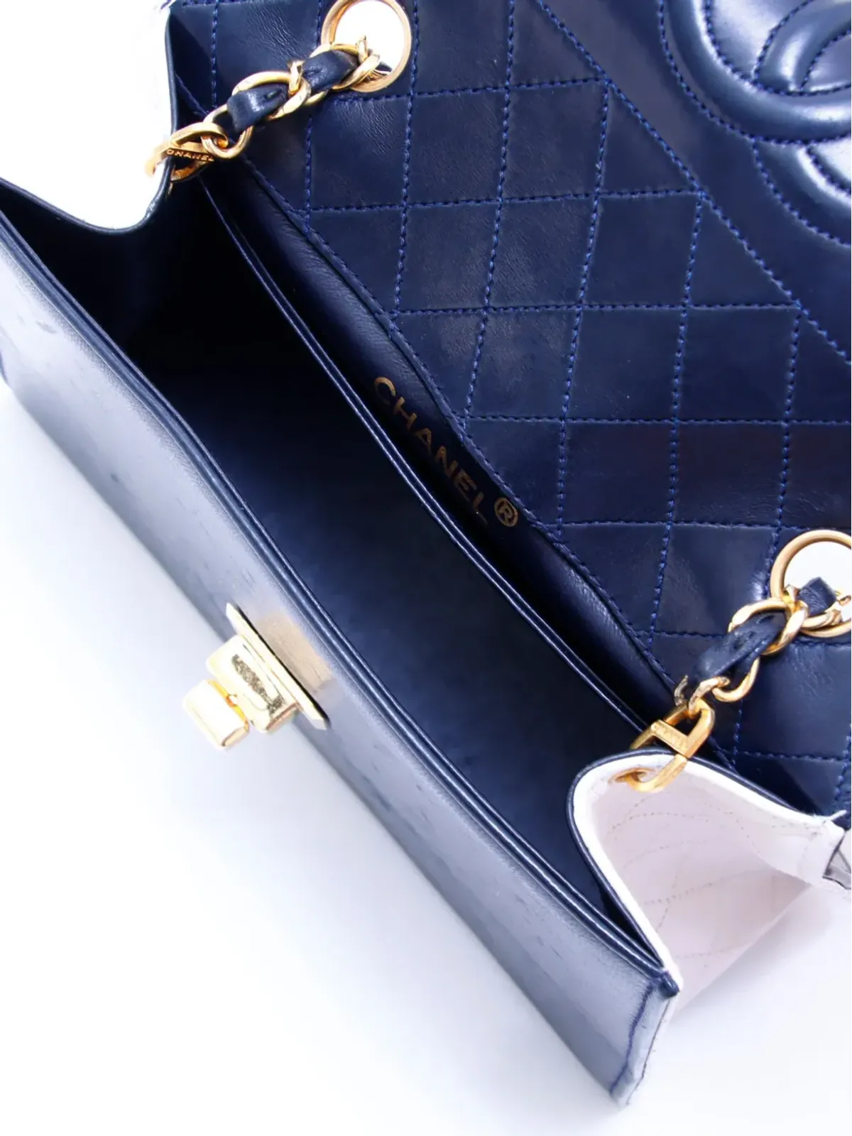 CHANEL ビンテージ 1989-1991 ダイヤモンドキルト ショルダーバッグ ブルー - 画像4