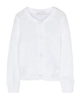 Monnalisa ポイントル編みコットンカーディガン - White - サムネイル1