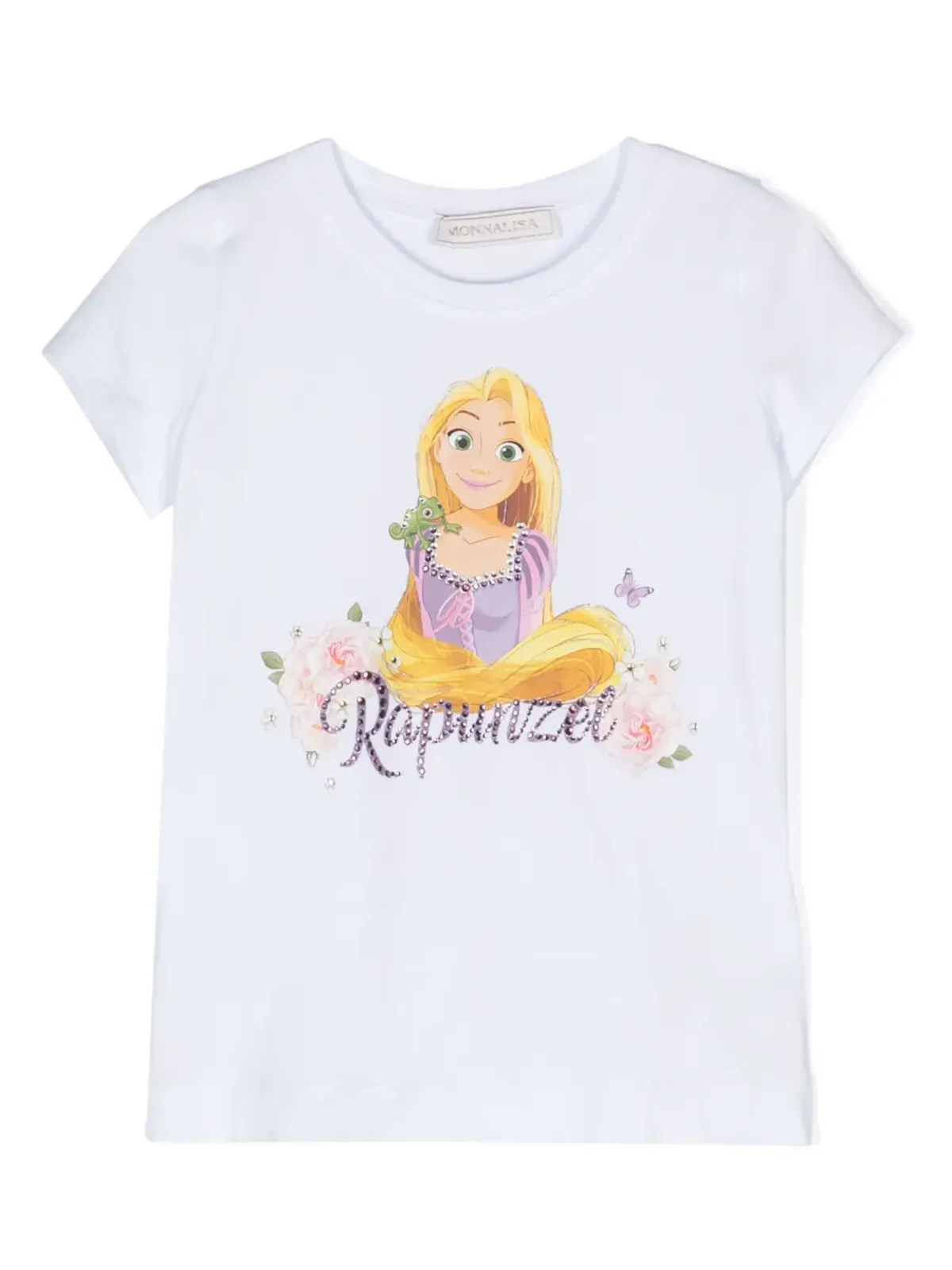 Monnalisa カートゥーンプリントのクリスタル装飾Tシャツ - White - 画像1