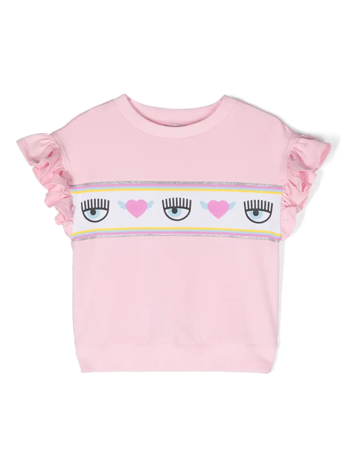 Chiara Ferragni Kids EyelikeモチーフのフリルTシャツ - ピンク - 画像1