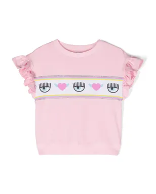 Chiara Ferragni Kids EyelikeモチーフのフリルTシャツ - ピンク - サムネイル1