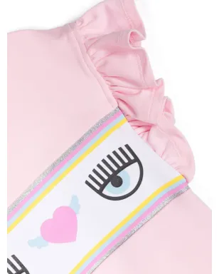Chiara Ferragni Kids EyelikeモチーフのフリルTシャツ - ピンク - サムネイル3