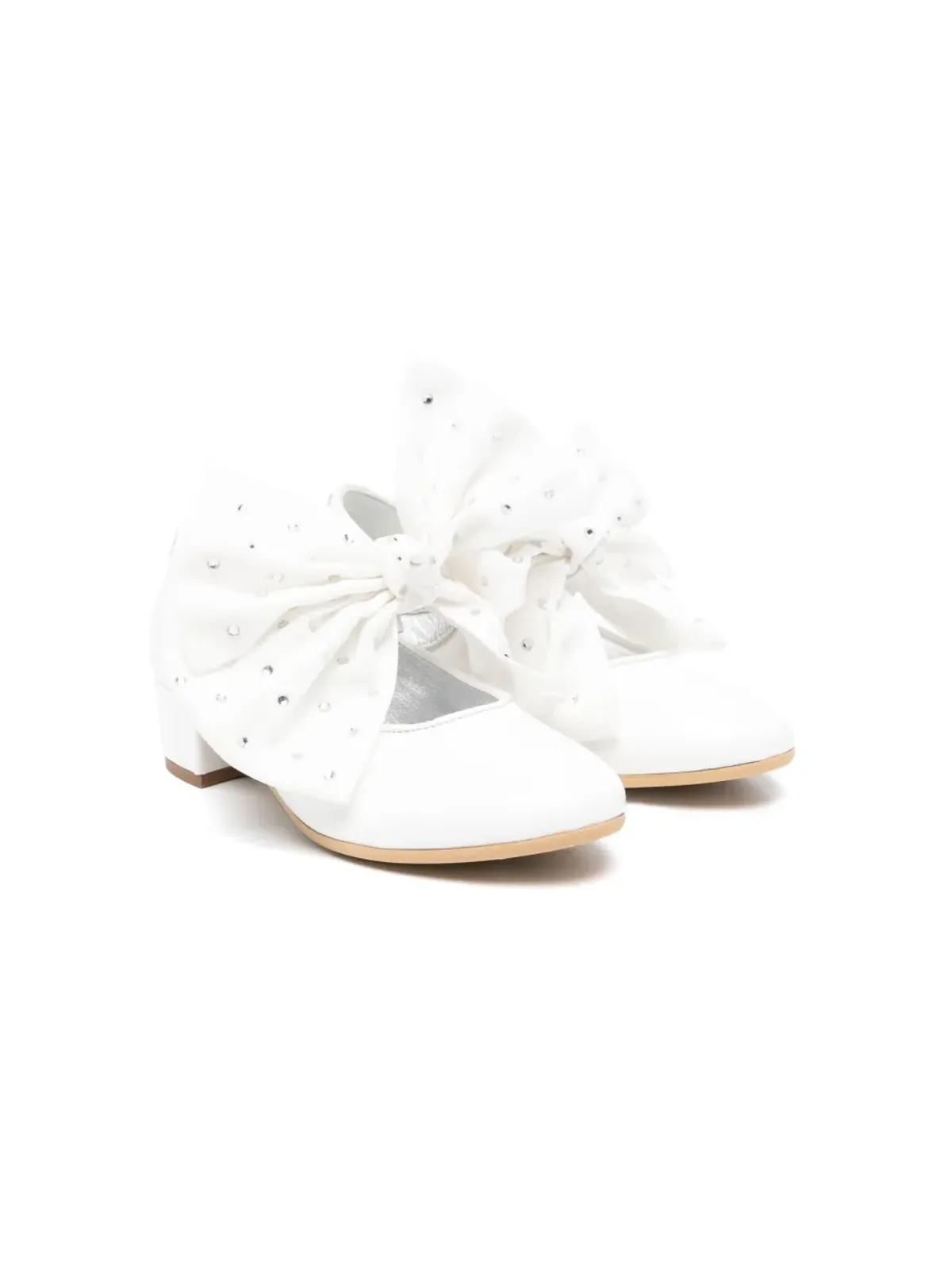 Monnalisa 35mm bow leather ballerina shoes - White - 画像1