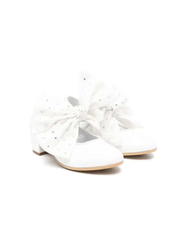 Monnalisa Monnalisa 35mm bow leather ballerina shoes - Whiteの商品画像