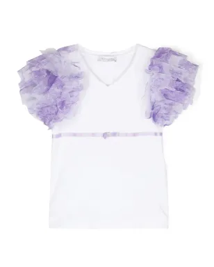 Monnalisa フリル付きVネックTシャツ ホワイト - サムネイル1