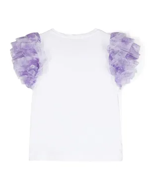 Monnalisa フリル付きVネックTシャツ ホワイト - サムネイル2