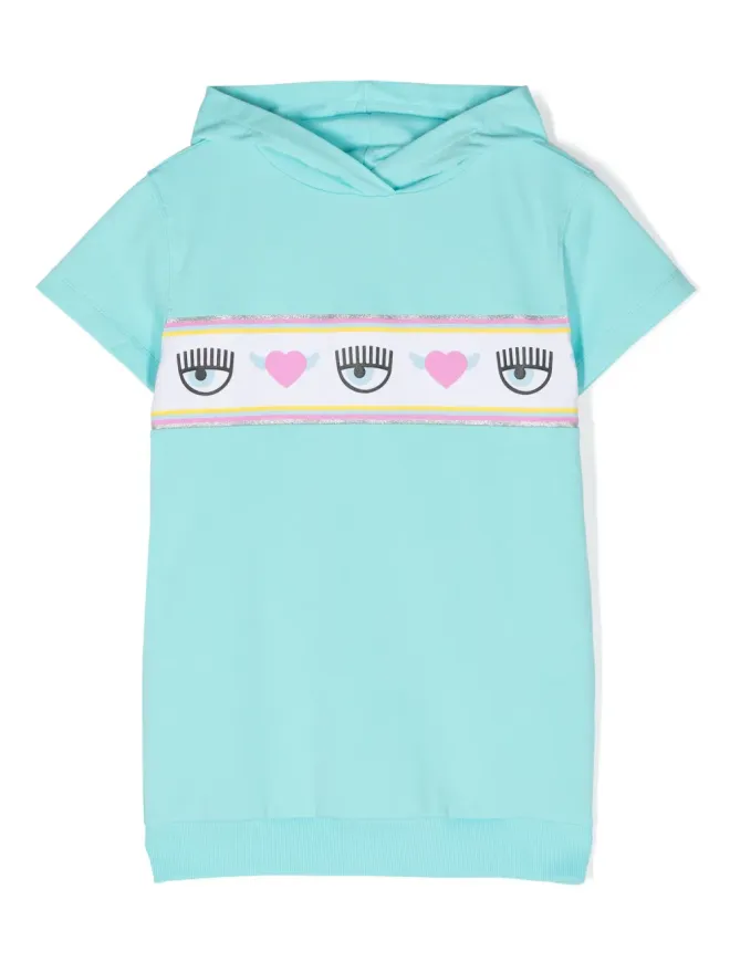 Chiara Ferragni Kids Chiara Ferragni Kids Eyelikeモチーフ フード付きワンピース ブルーの商品画像