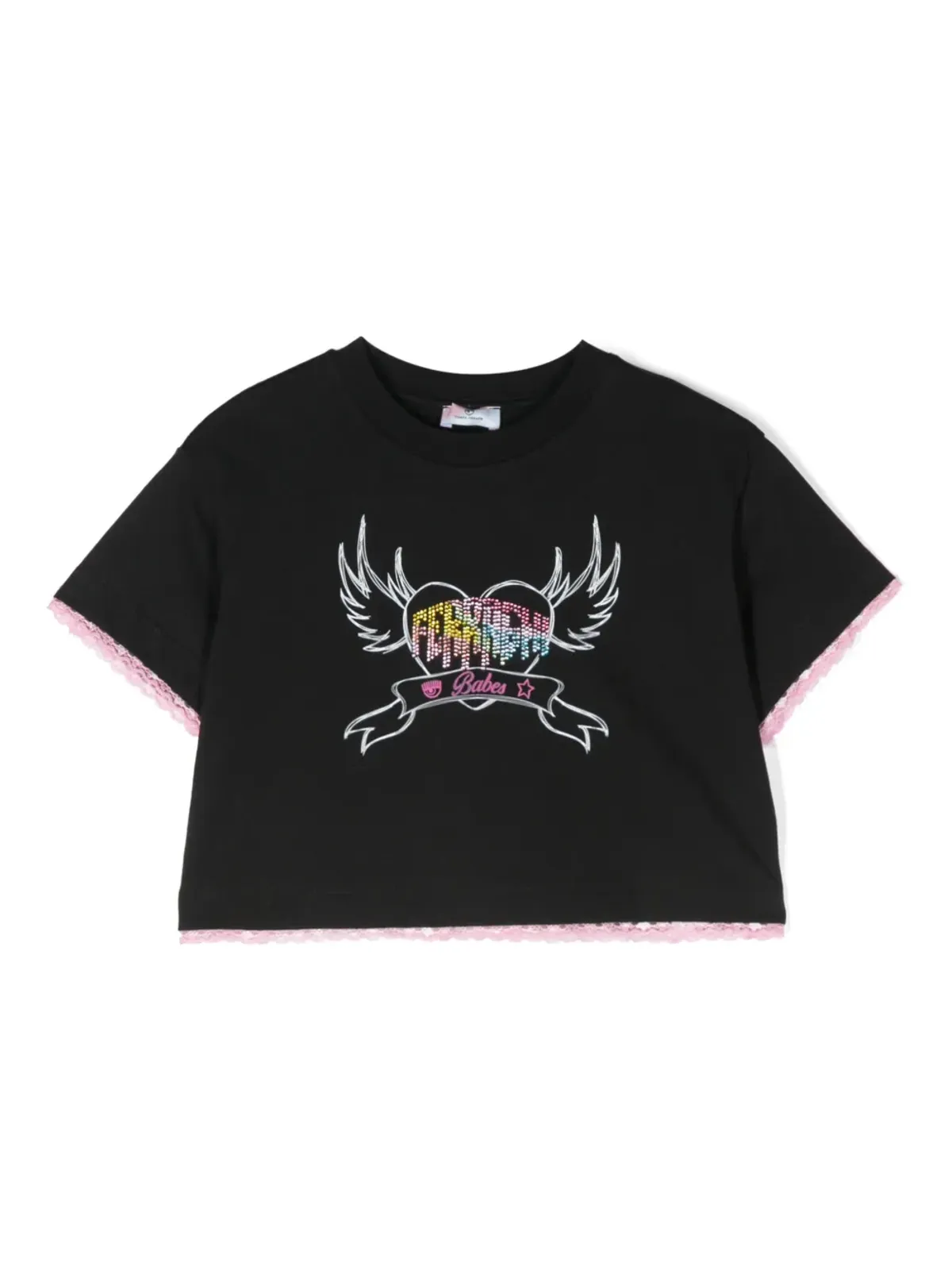 Chiara Ferragni Kids ラインストーンロゴ クロップドTシャツ - 画像1