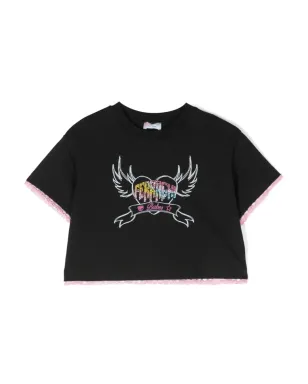 Chiara Ferragni Kids ラインストーンロゴ クロップドTシャツ - サムネイル1