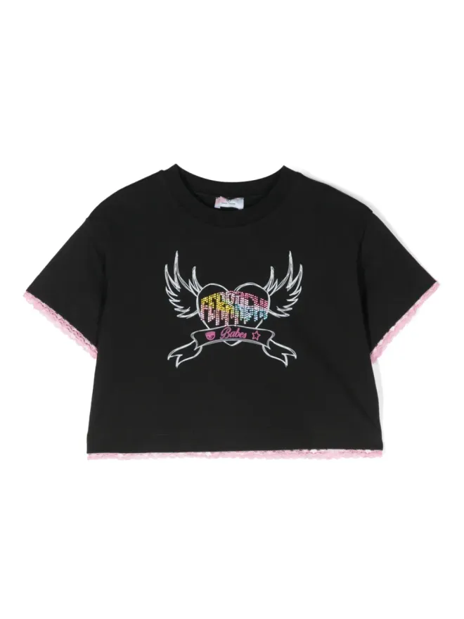 Chiara Ferragni Kids Chiara Ferragni Kids ラインストーンロゴ クロップドTシャツの商品画像