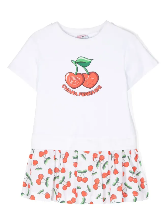 Chiara Ferragni Kids Chiara Ferragni Kids ロゴプリント コットン フレアドレスの商品画像