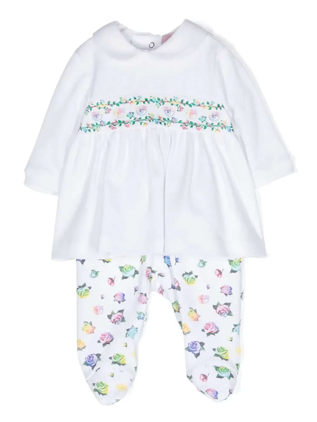 Chiara Ferragni Kids 花柄プリント コットン ベビーロンパース セット - 画像1