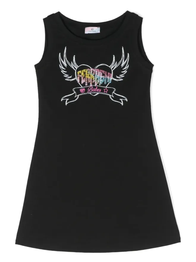 Chiara Ferragni Kids Chiara Ferragni Kids グラフィックプリントコットンワンピース ブラックの商品画像