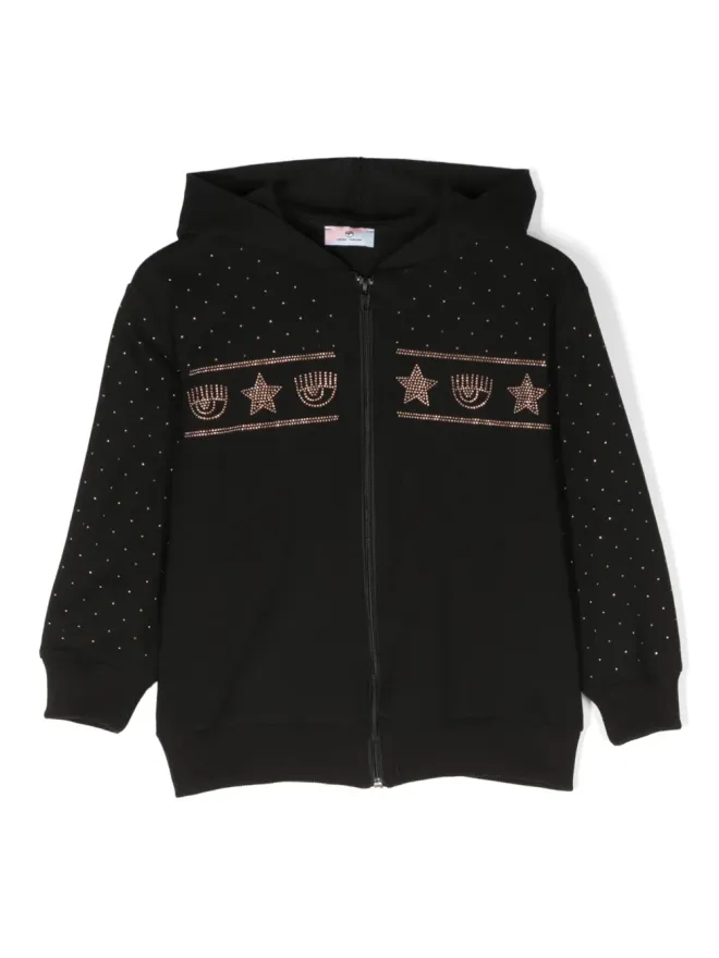 Chiara Ferragni Kids Chiara Ferragni Kids スタッズ付きフードジャケット - ブラックの商品画像