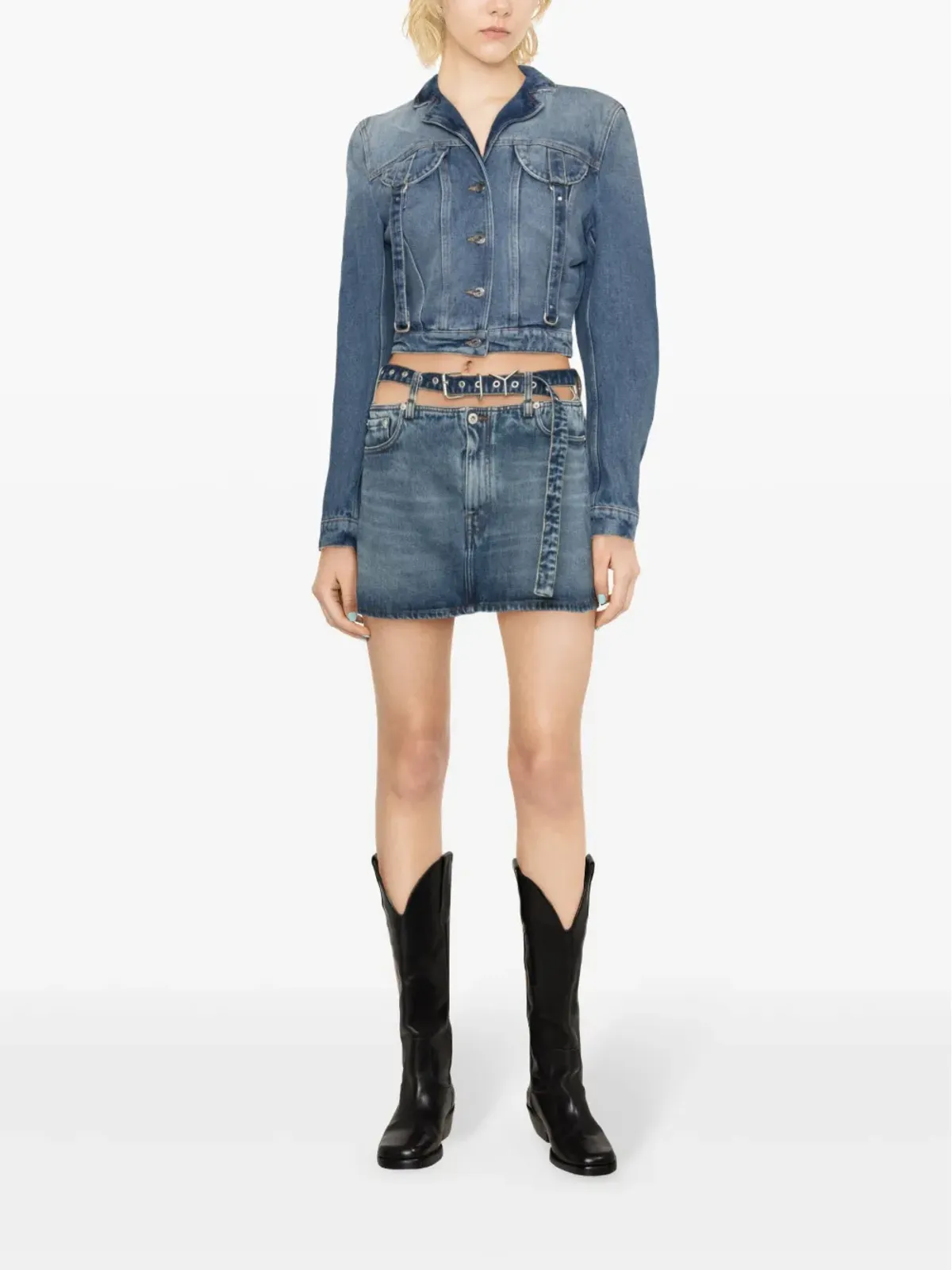 Off-White ストラップディテール付き クロップド デニムジャケット - 画像2
