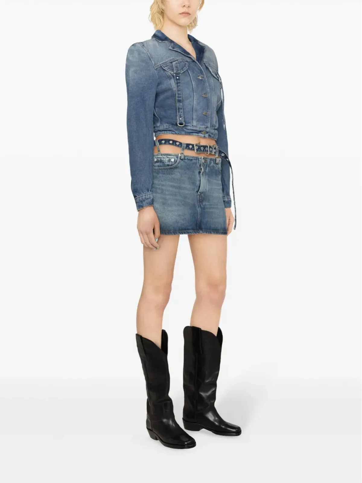 Off-White ストラップディテール付き クロップド デニムジャケット - 画像3
