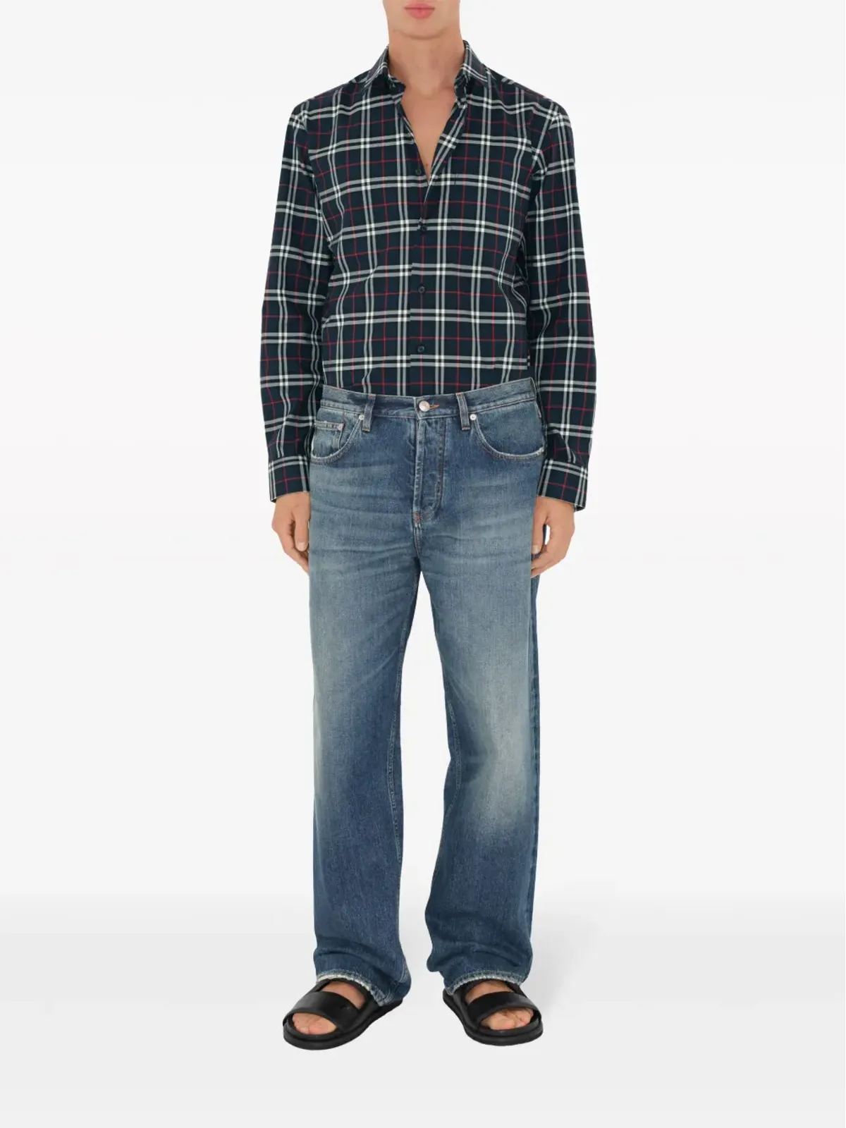 Burberry Simpson チェック柄コットンシャツ ブラック - 画像2