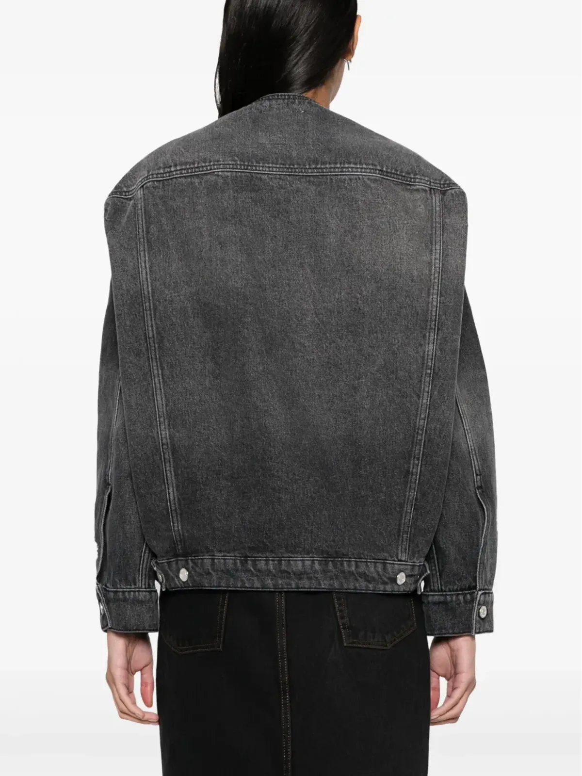 Courrèges Uネック デニムジャケット グレー - 画像4