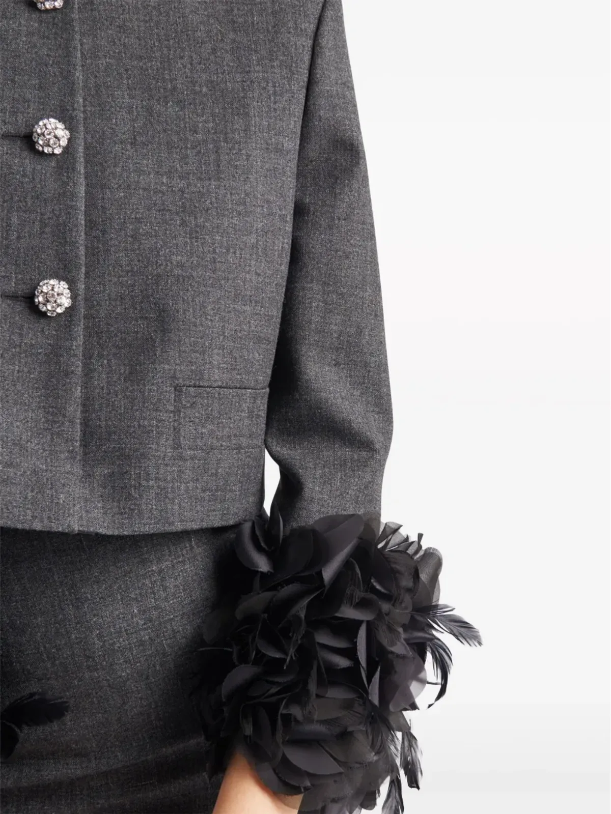 Prada フェザートリム付きシングルブレスト ウールジャケット - グレー - 画像5