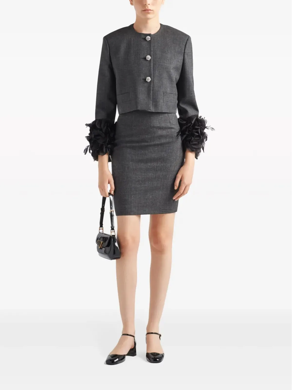 Prada フェザートリム付きシングルブレスト ウールジャケット - グレー - 画像2
